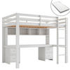 HOCHBETT 90/200 cm Weiß mit Tisch und großem Stauraum mit Matratze - Weiß, Holzwerkstoff (90/200cm) - OKWISH