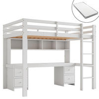 HOCHBETT 90/200 cm Weiß mit Tisch und großem Stauraum mit Matratze - Weiß, Holzwerkstoff (90/200cm) - OKWISH