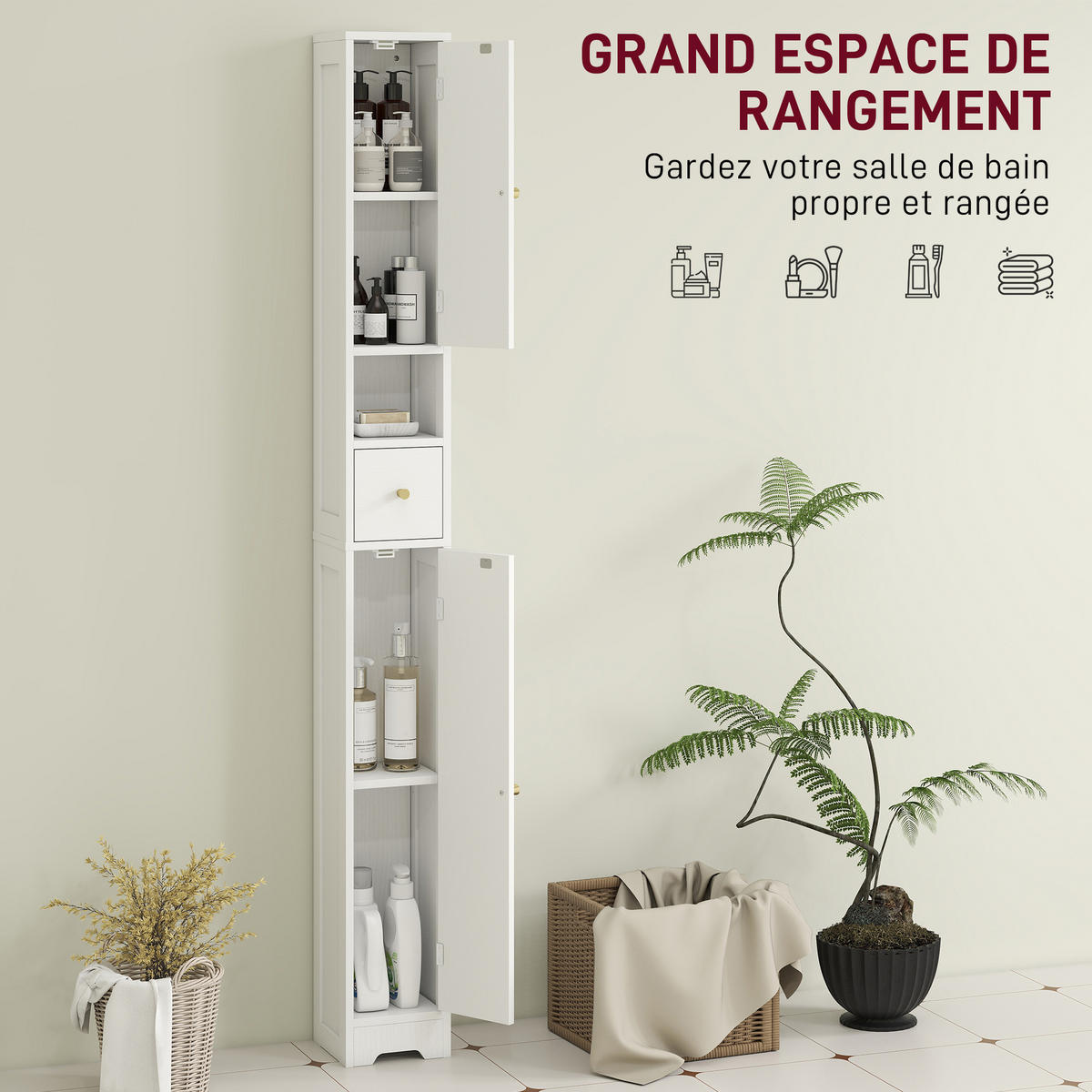 HOCHSCHRANK DE-12539 20/20/185 cm Weiß - Weiß, Holzwerkstoff (20/185/20cm) - ComfortXL