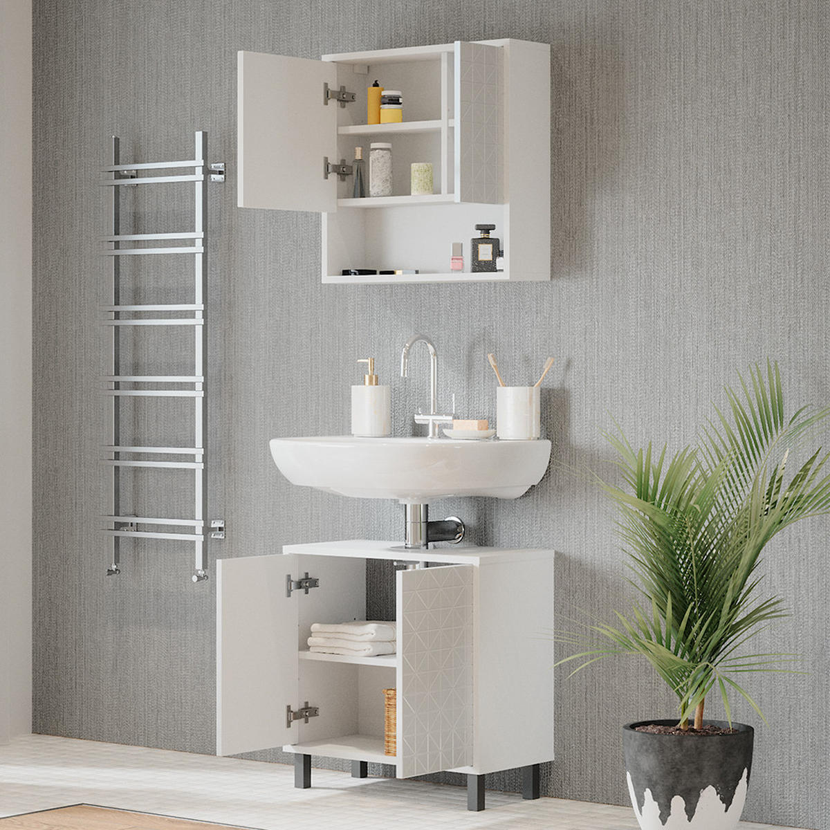 BADMÖBEL-SET Agasta Weiß 2 Teile - Weiß, Holzwerkstoff (56/57/28cm) - Vicco
