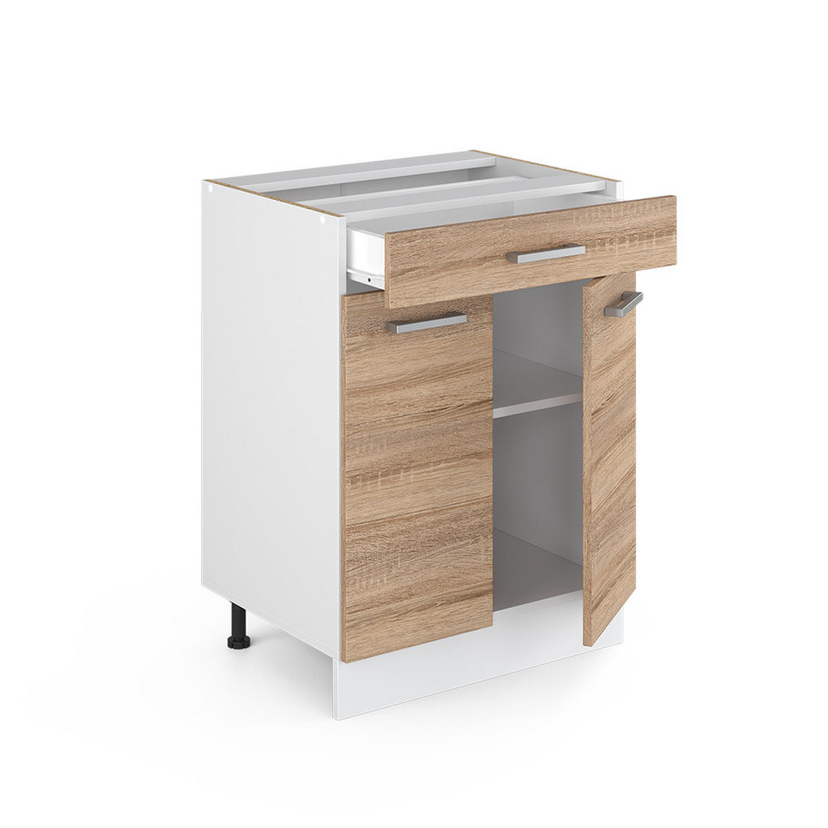 KÜCHENUNTERSCHRANK R-Line Sonoma 60 cm mit Schublade, AP Eiche - Weiß/Sonoma Eiche, Holzwerkstoff (60/81.6/60cm) - Vicco