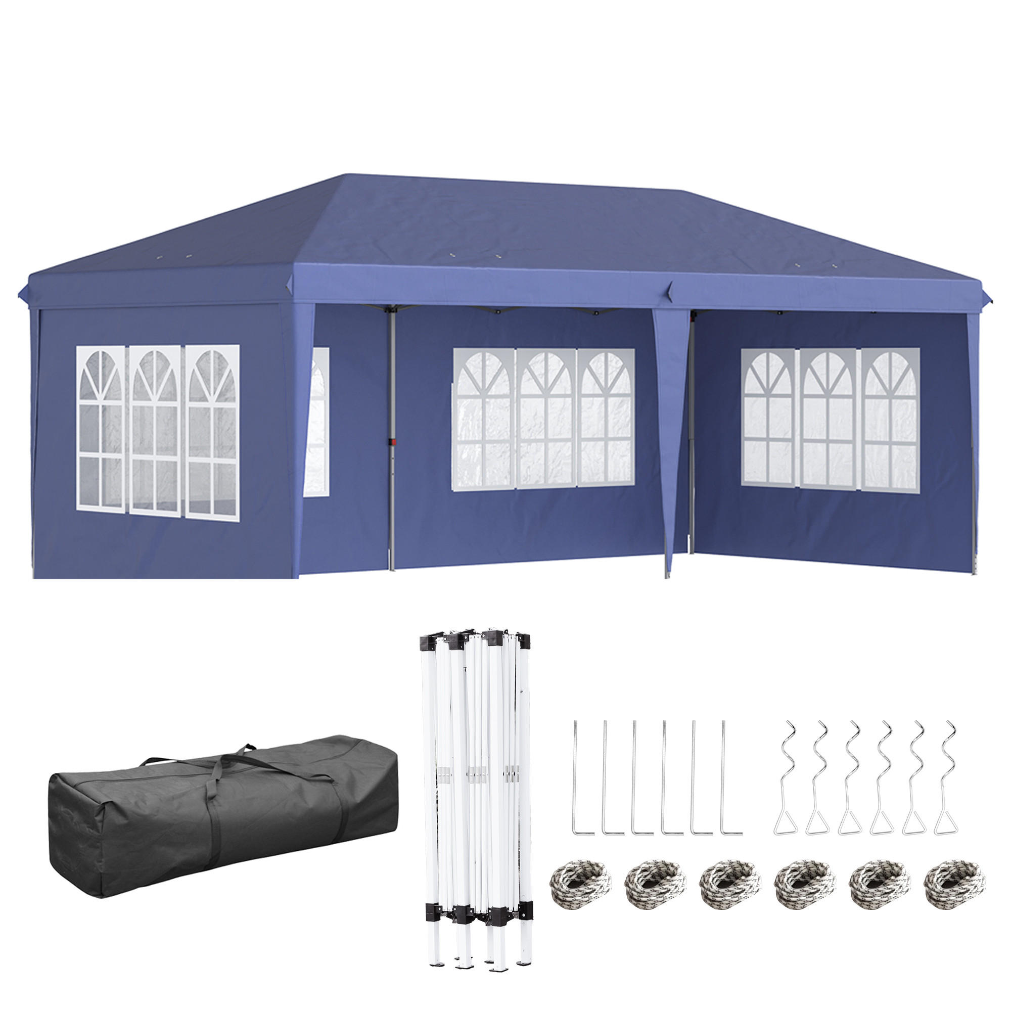 FALTPAVILLON, Weiß, Stahl, Polyester - Blau, Metall (295/270/585cm) - Outsunny