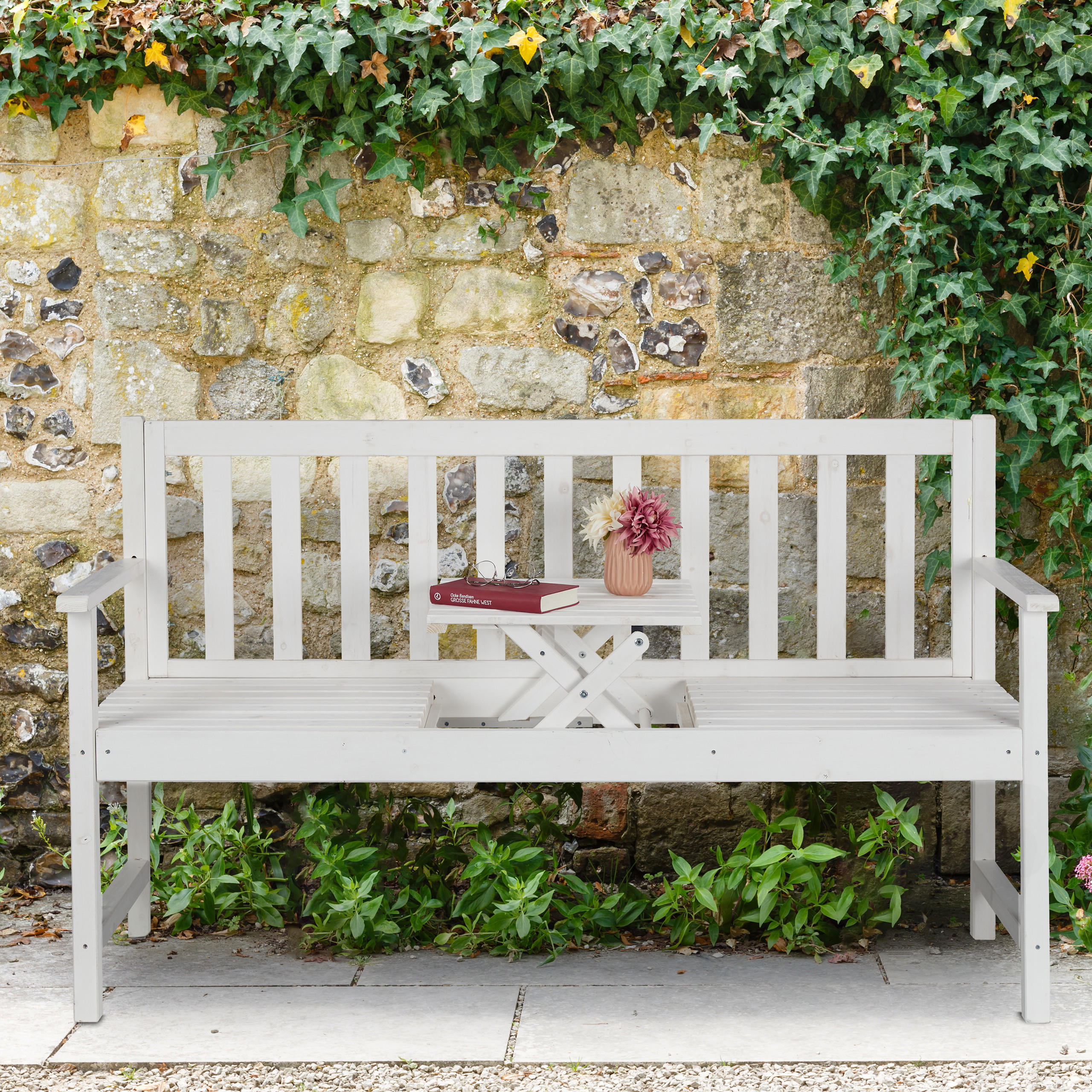GARTENBANK - Weiß, Holz (152/90/56cm) - Relaxdays