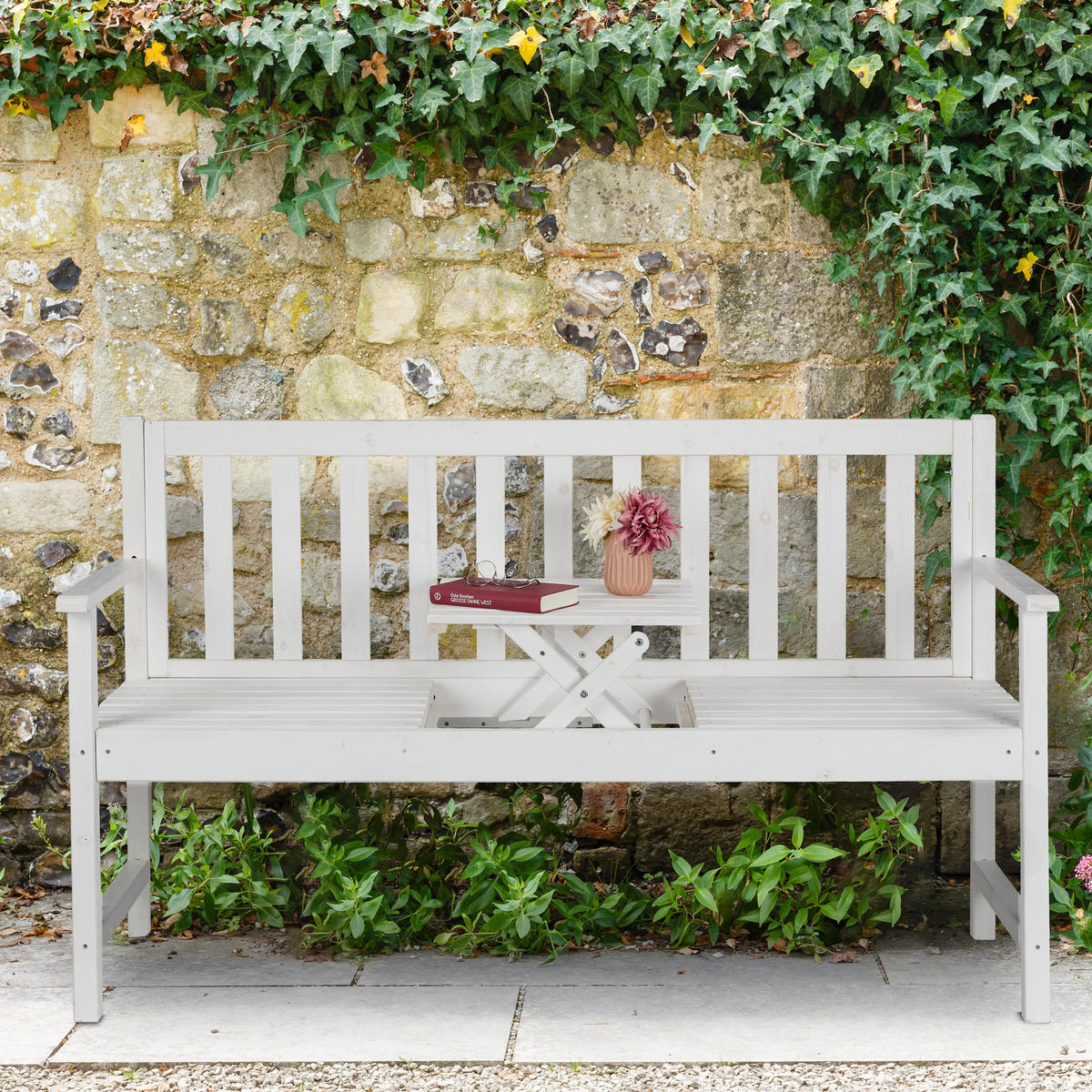 GARTENBANK - Weiß, Holz (152/90/56cm) - Relaxdays