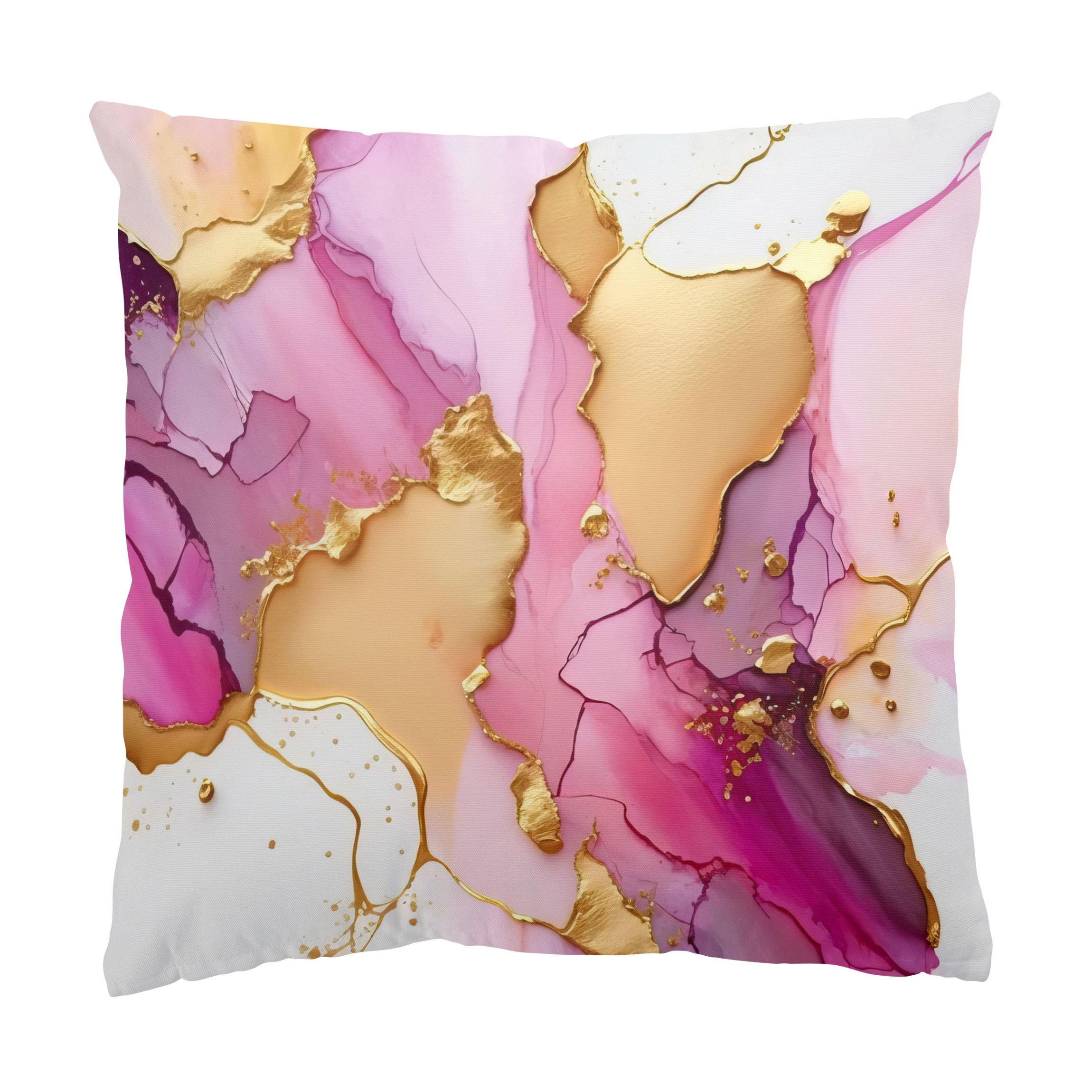 DEKOKISSEN Goldenes Farbspiel mit Pink 40/40 cm - Pink, Textil (40/40/10cm) - Bilderwelten
