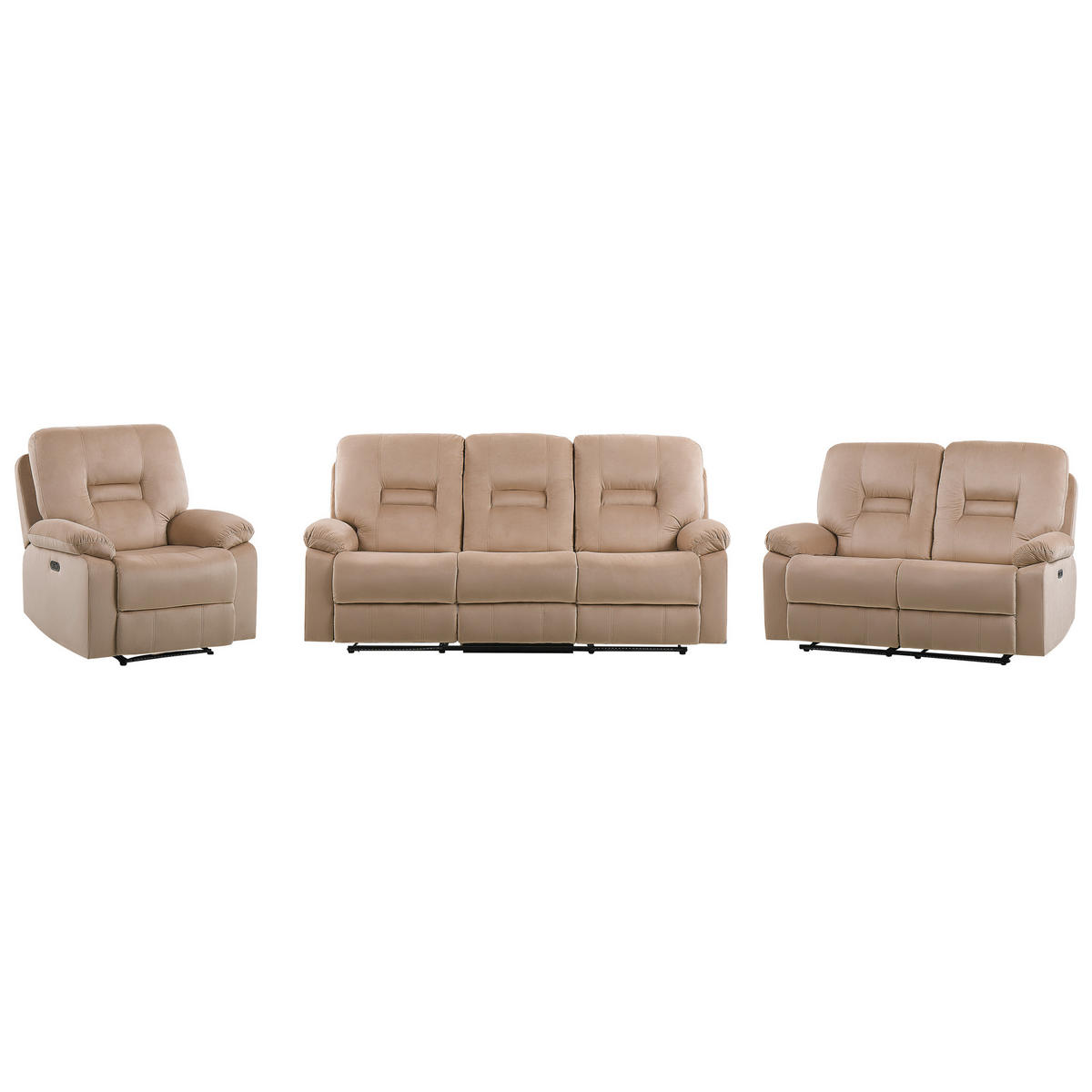 6-SITZER-SOFA SET Samtstoff beige Bergen - Beige, Textil (204/101/73cm) - Beliani