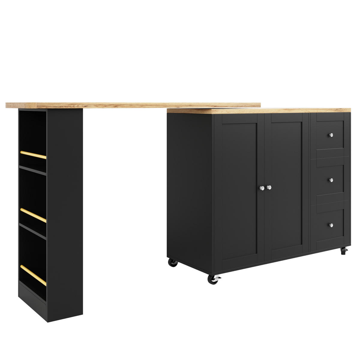 KÜCHENINSEL 135-203/106/39 cm Schwarz aus MDF mit 360°-Drehfunktion - Schwarz, Holzwerkstoff (39/106/203cm) - OKMYHOME