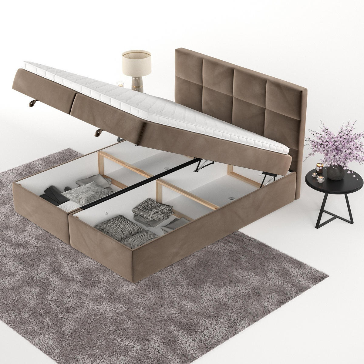 BOXBETT Velto 200/200 cm Braun im Paros Stoff - Schwarz/Braun, Holz/Holzwerkstoff (200/200cm) - AltaBeds