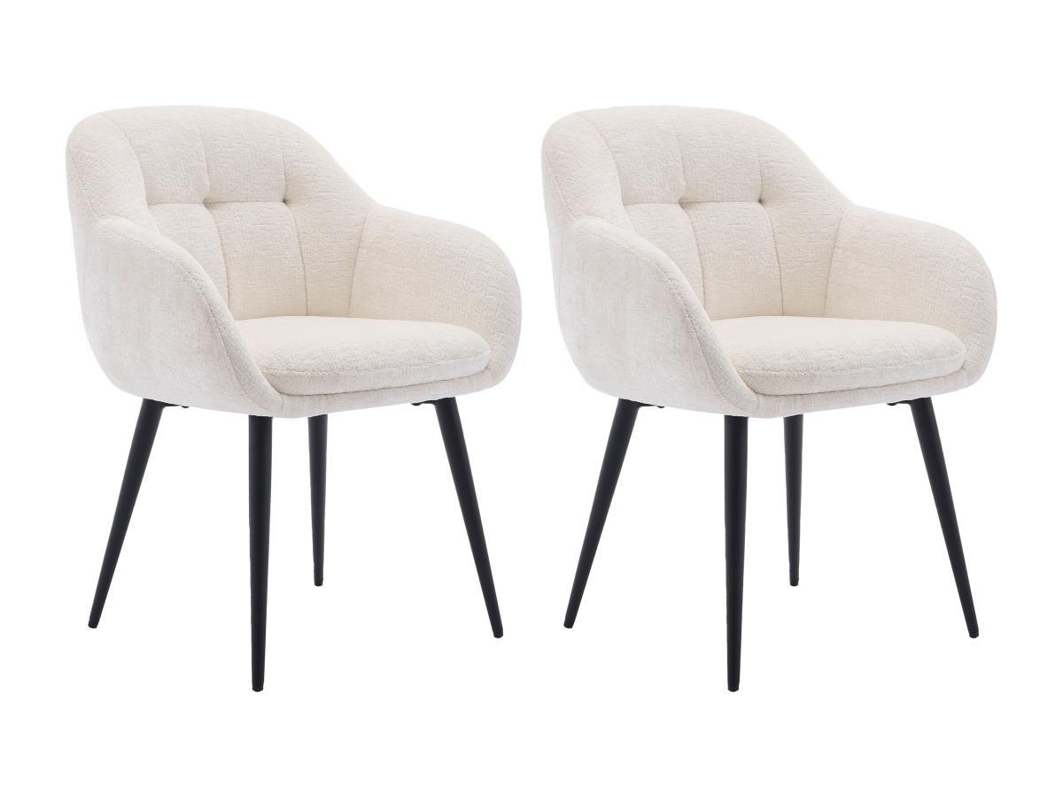 STUHL mit Armlehnen 2er-Set - Strukturstoff & schwarzes Metall - Cremefarben - LASSANDRA - Creme, Textil (59/81/59cm) - Pascal Morabito