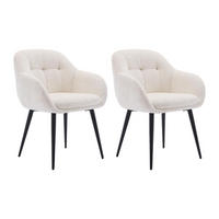 STUHL mit Armlehnen 2er-Set - Strukturstoff & schwarzes Metall - Cremefarben - LASSANDRA - Creme, Textil (59/81/59cm) - Pascal Morabito