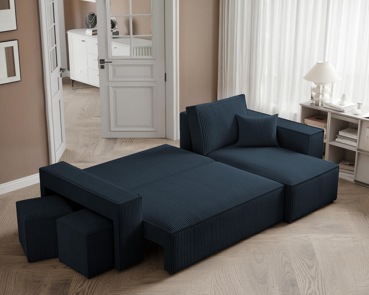 ECKSOFA PARIS mit Schlaffunktion und Bettkasten Marineblau - Dunkelblau, Holzwerkstoff/Kunststoff (262/145cm) - Idohome