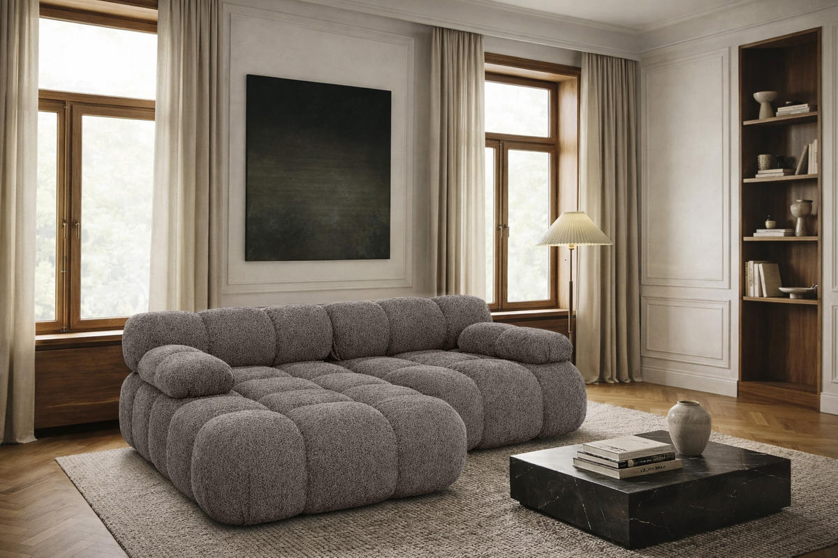 ECKSOFA L-form Mini Modular, Bouclé-Stoff Abriamo, Braun, Links, Selia - Braun, Holz (190/160cm) - Kaiser Möbel