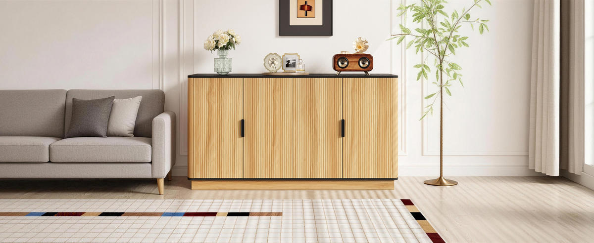 SIDEBOARD Natur 139/40/75 cm 4-türig Holzoptik Riffelung - Naturfarben, Holzwerkstoff (139/75/40cm) - PANGIVO