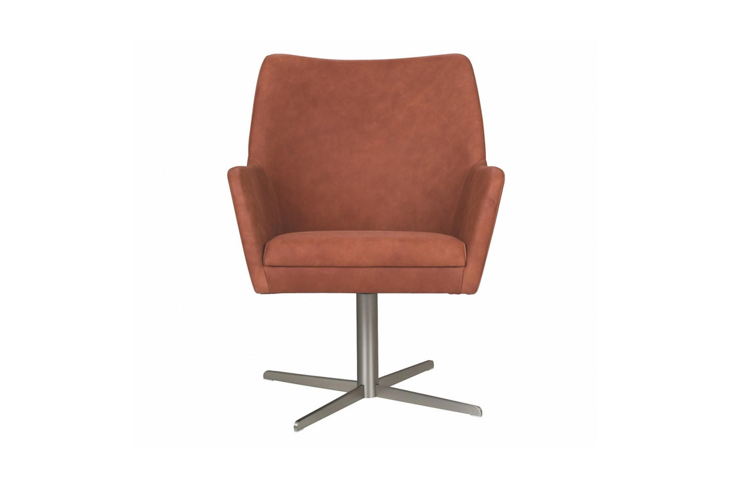 DREHSTUHL JELIA Braun Leder - Silberfarben/Braun, Leder (66/88/67cm) - KAWOLA
