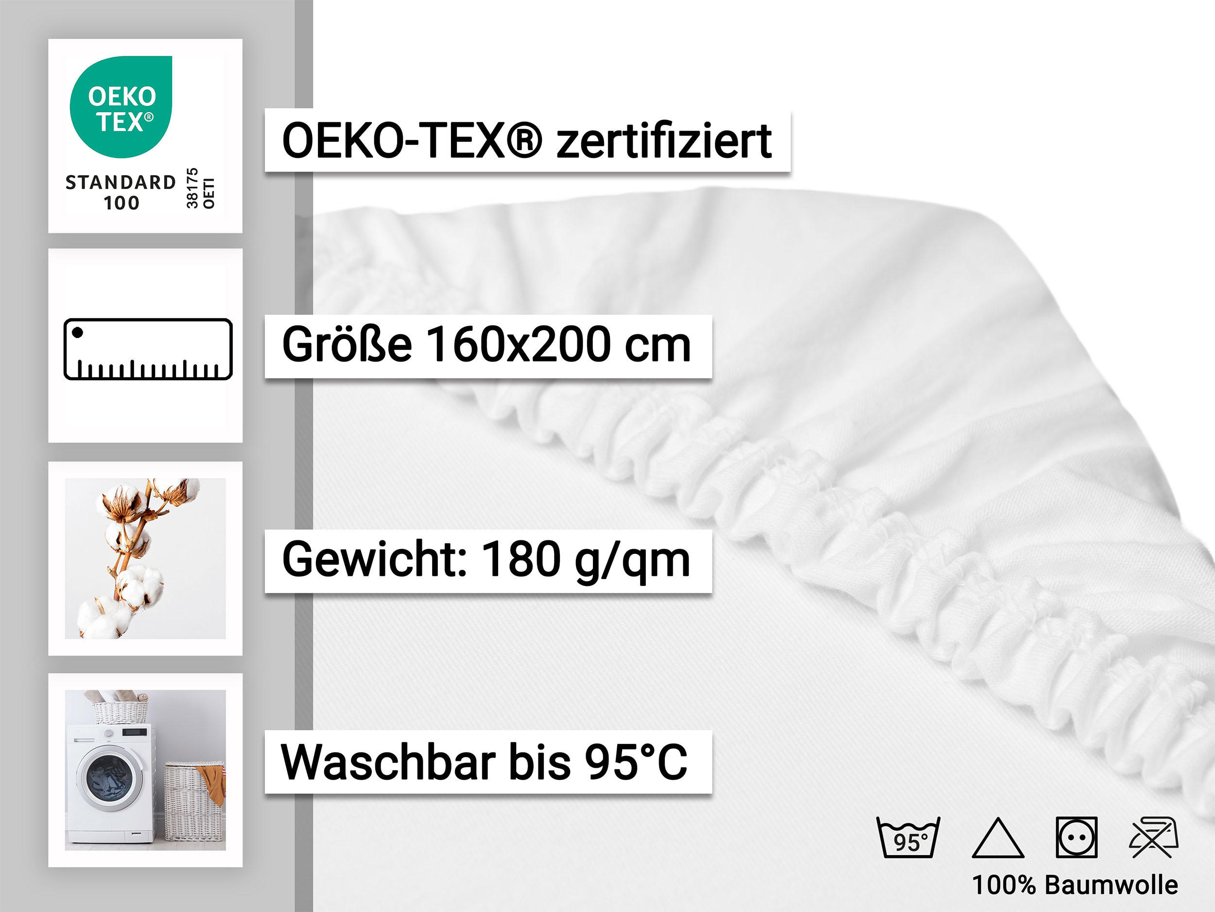 SPANNBETTLAKEN, 160x200 cm, 100% Baumwolle, Weiß - Weiß, Textil (160/200cm) - Zollner