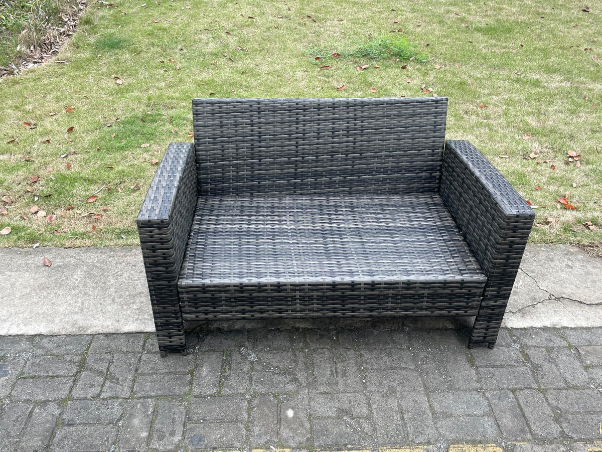 GARTENSOFA Hohe Rückenlehne Polyrattan Dunkelgrau 2-Sitzer - Dunkelgrau, Metall (124/76/69cm) - Fimous