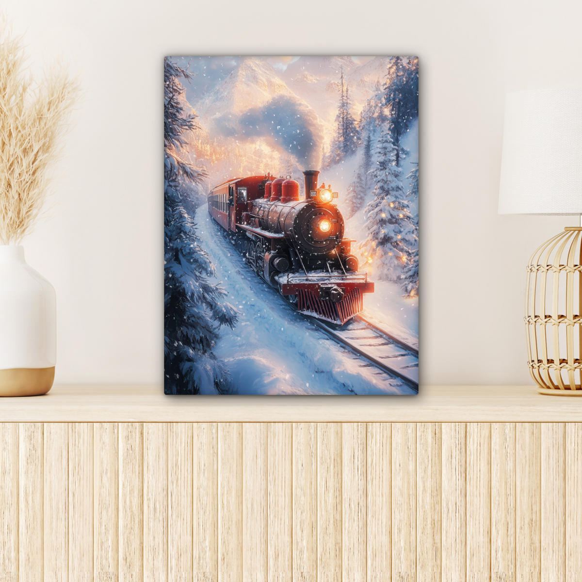 LEINWANDBILD Weihnachtszug - Schnee - Winter - Weihnachten 30x40 cm - Dunkelrot, Textil (30/40cm) - MuchoWow