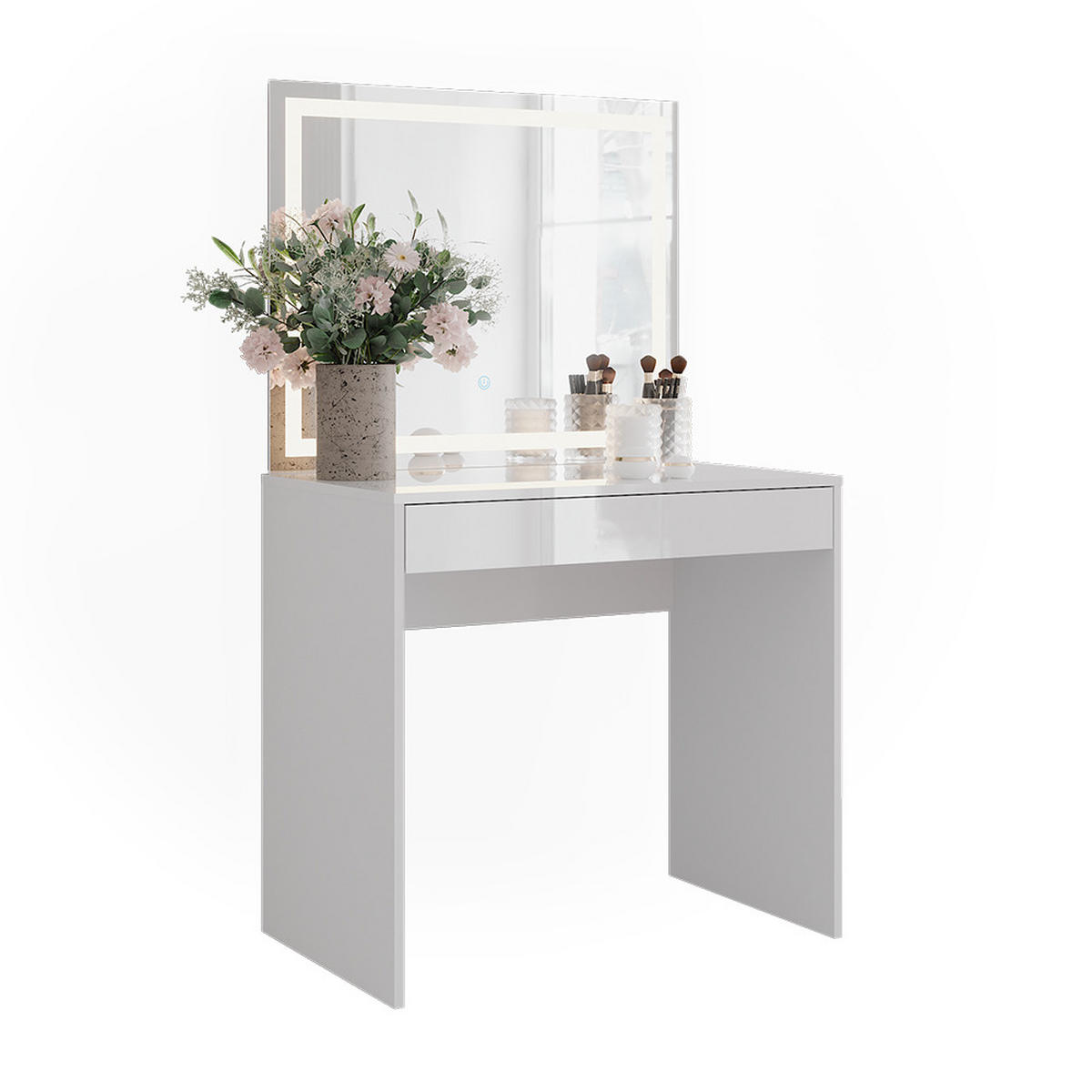 SCHMINKTISCH Sherry Weiß/Weiß Hochglanz 81.4 cm mit LED-Spiegel - Weiß Hochglanz, Holzwerkstoff (81.4/76/50.1cm) - Vicco