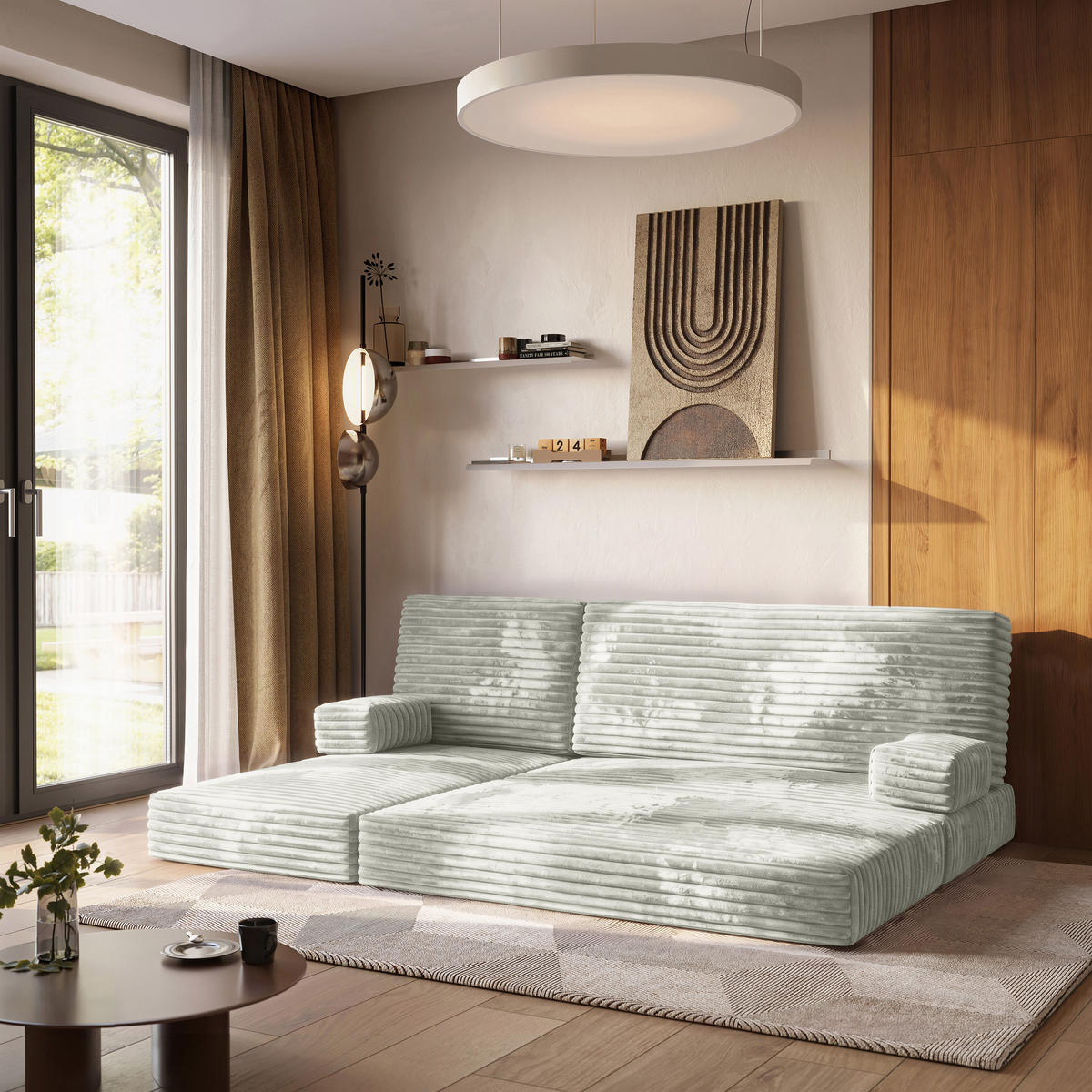 ROHOVÁ SEDAČKA NOTIA modulární Boneless pohovka s funkcí spaní, světle šedá TILIA 83 - světle šedá, textil (200/120cm) - MASSENO