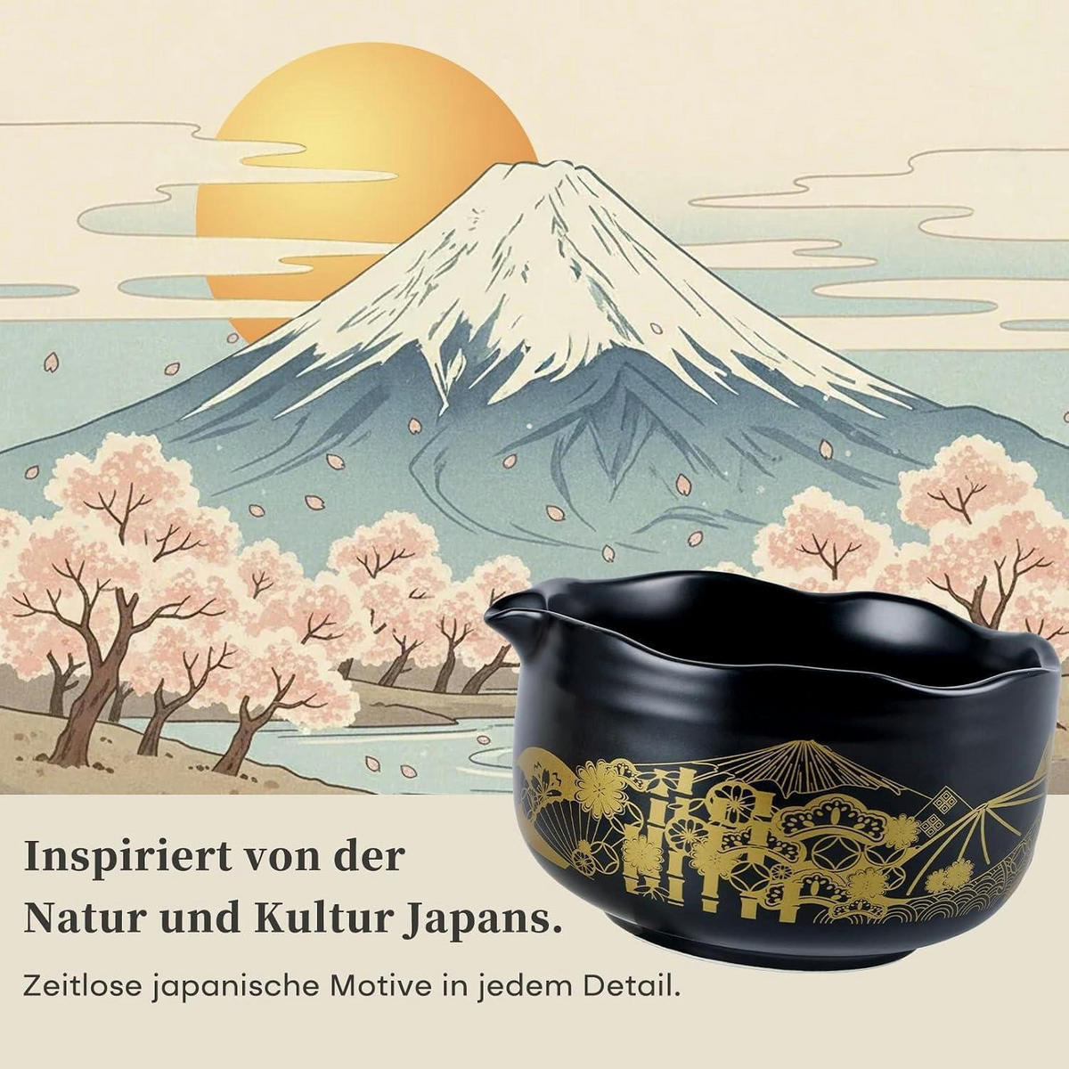 MATCHA Set 5-teiliges Set Berg Fuji Design Schwarz - Schwarz, Keramik (13.4/6.6/13.4cm)