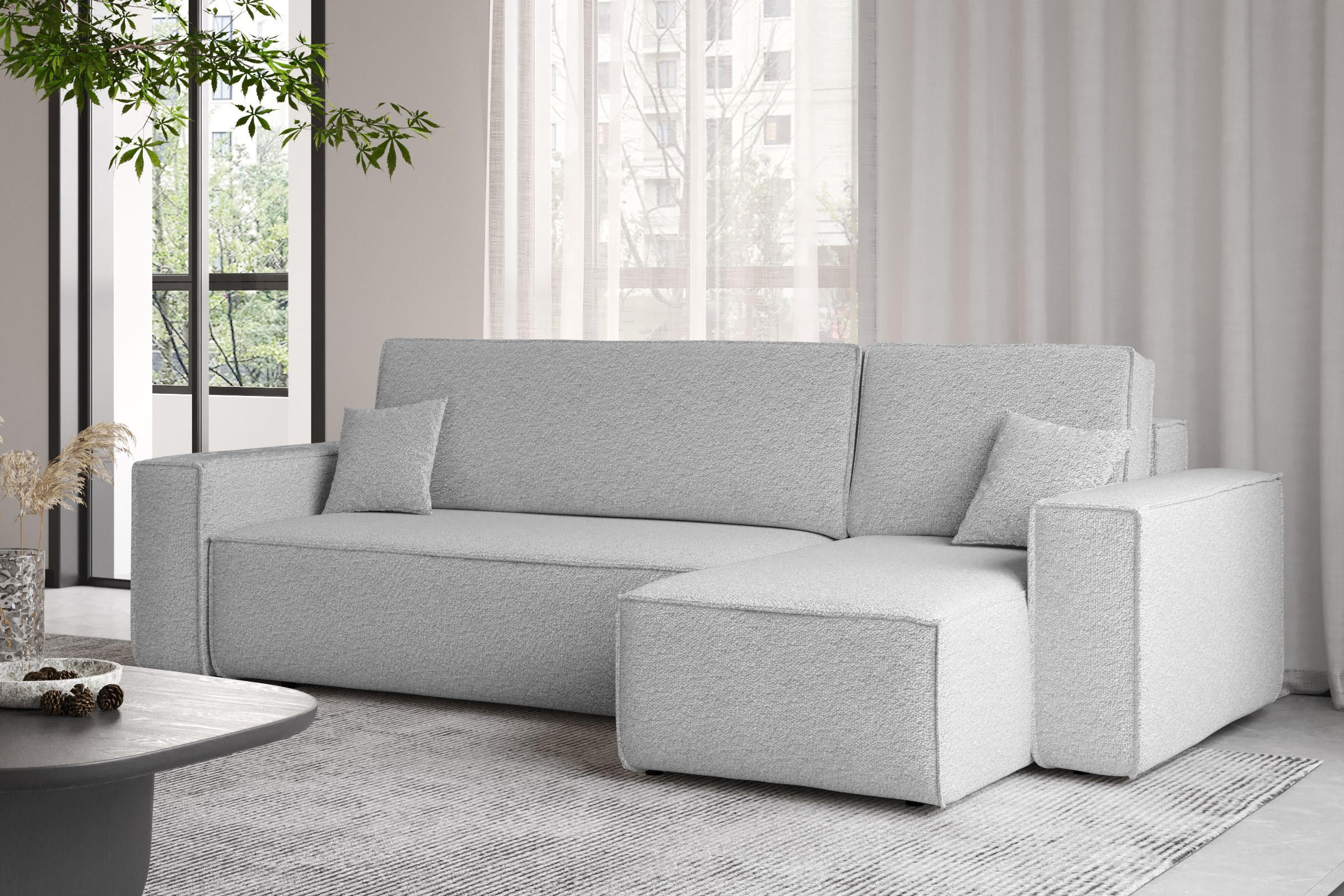 ECKSOFA Mit Schlaffunktion Und Bettkasten L-Form BEST Stoff Abriamo Hellgrau Rechts - Hellgrau, Holz/Textil (244/142cm) - Kaiser Möbel