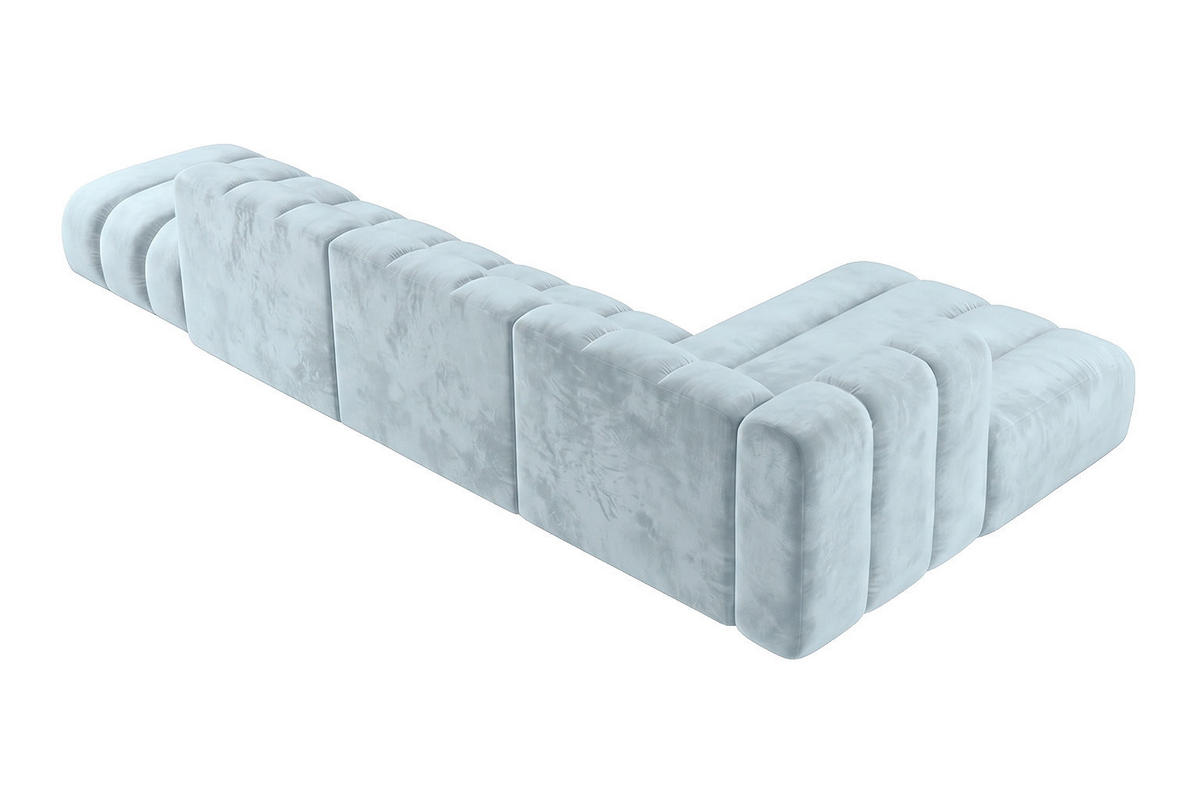 ECKSOFA Modulares In L-Form Mit Hocker, Velvet-Stoff Riviera, Babyblau, Rechts, GRAND - Hellblau, Holz (386/179cm) - Kaiser Möbel