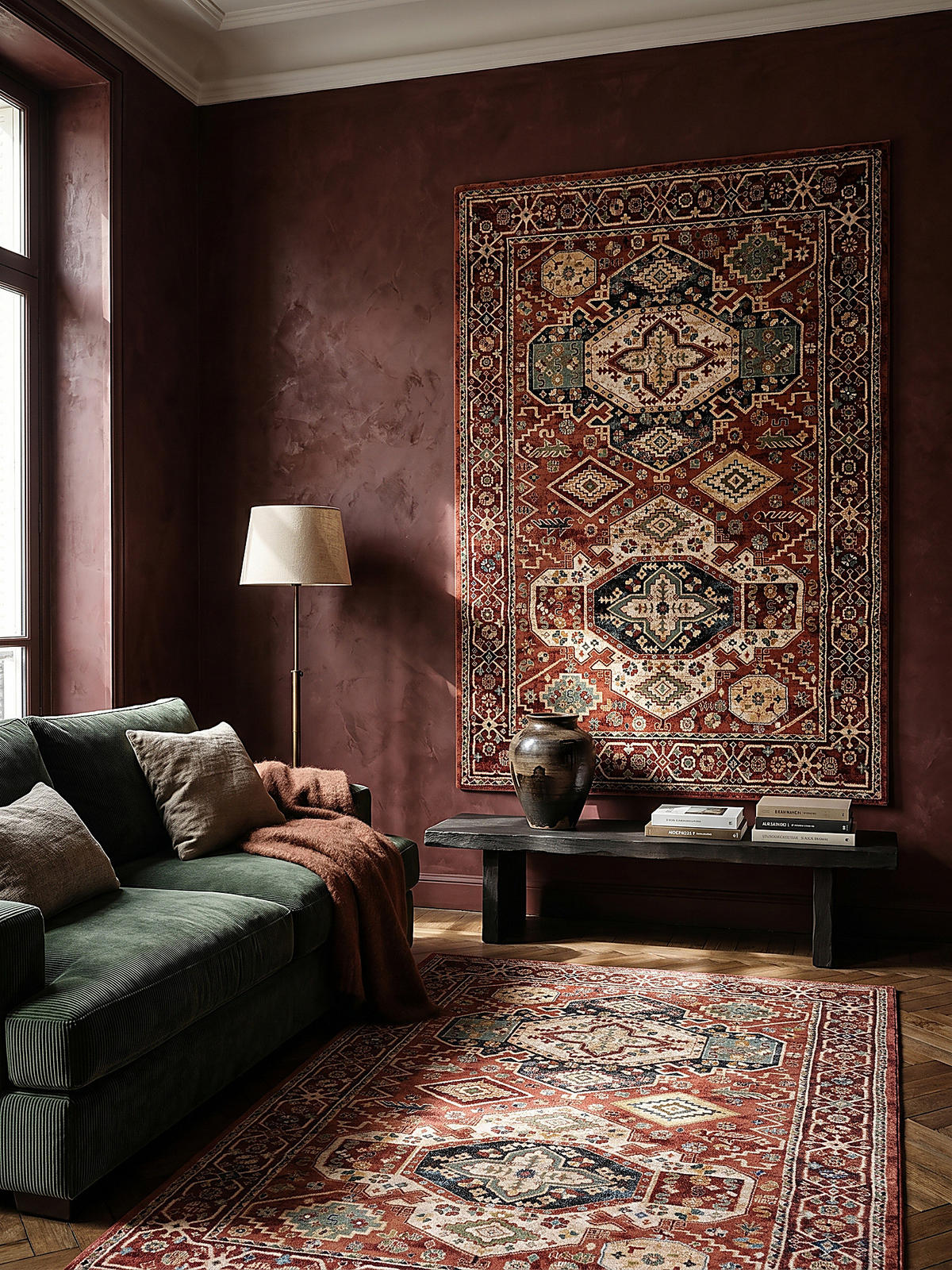 TEPPICH Kurzflor Vintage Geometrisch, Wohnzimmer Rot Rechteckig 160x230 - Rot, Textil (160/230cm) - KADIMA DESIGN