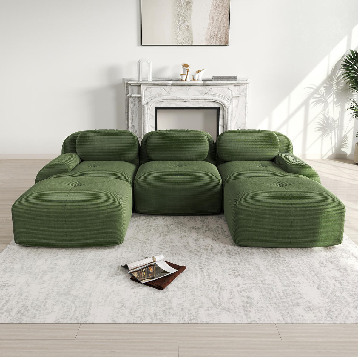 ECKSOFA modular rahmenlos Cord Grün - Grün, Kunststoff (178/75/298.2cm) - Meubliv