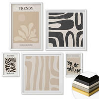 WANDBILDER 5er-Set - 50x50 cm & 20x30 cm & 40x60 cm Weißer Rahmen - Stilvolle Pflanzenmuster in Beige und Schwarz - Weiß, Kunststoff (40/60cm) - ArtPrintCave