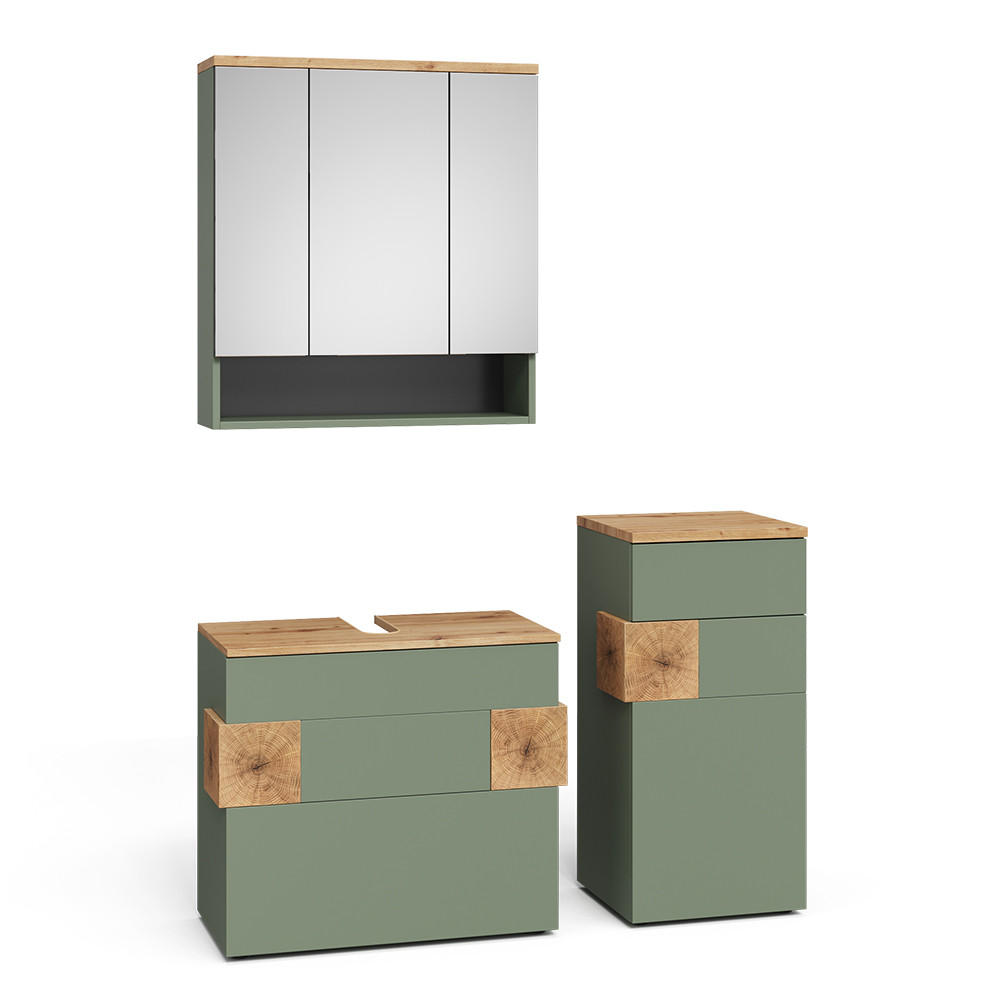 BADMÖBEL-SET Eden Grün/Artisan 3 Teile - Hellgrau/Grün, Holzwerkstoff (70/64.5/37cm) - Vicco