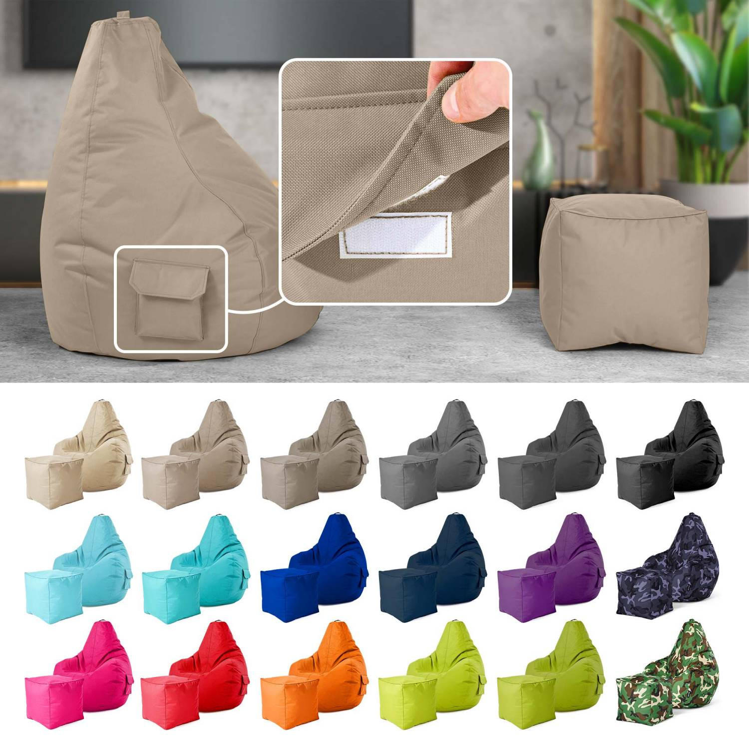 SITZSACK + Hocker "Cozy+Cube" 2er Set - Taupe, Textil (70/90/80cm) - Green Bean