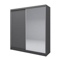 ŠATNÍ SKŘÍŇ S POSUVNÝMI DVEŘMI PATRIZIA, 200/216/61 cm 2dveřová se zrcadlem, šedá - šedá, kompozitní dřevo (200/216/61cm) - MASSENO
