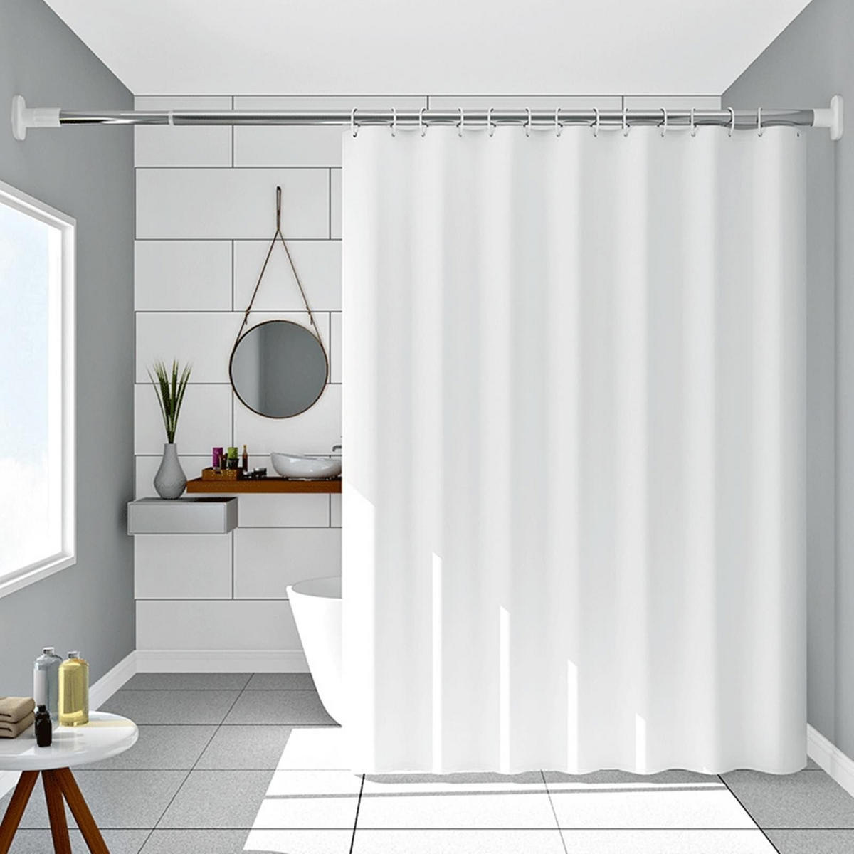 DUSCHVORHANG Weiß PEVA schlicht modern schimmelresistent wasserdicht mit Haken - Weiß, Kunststoff (180/180cm) - MCBOSON