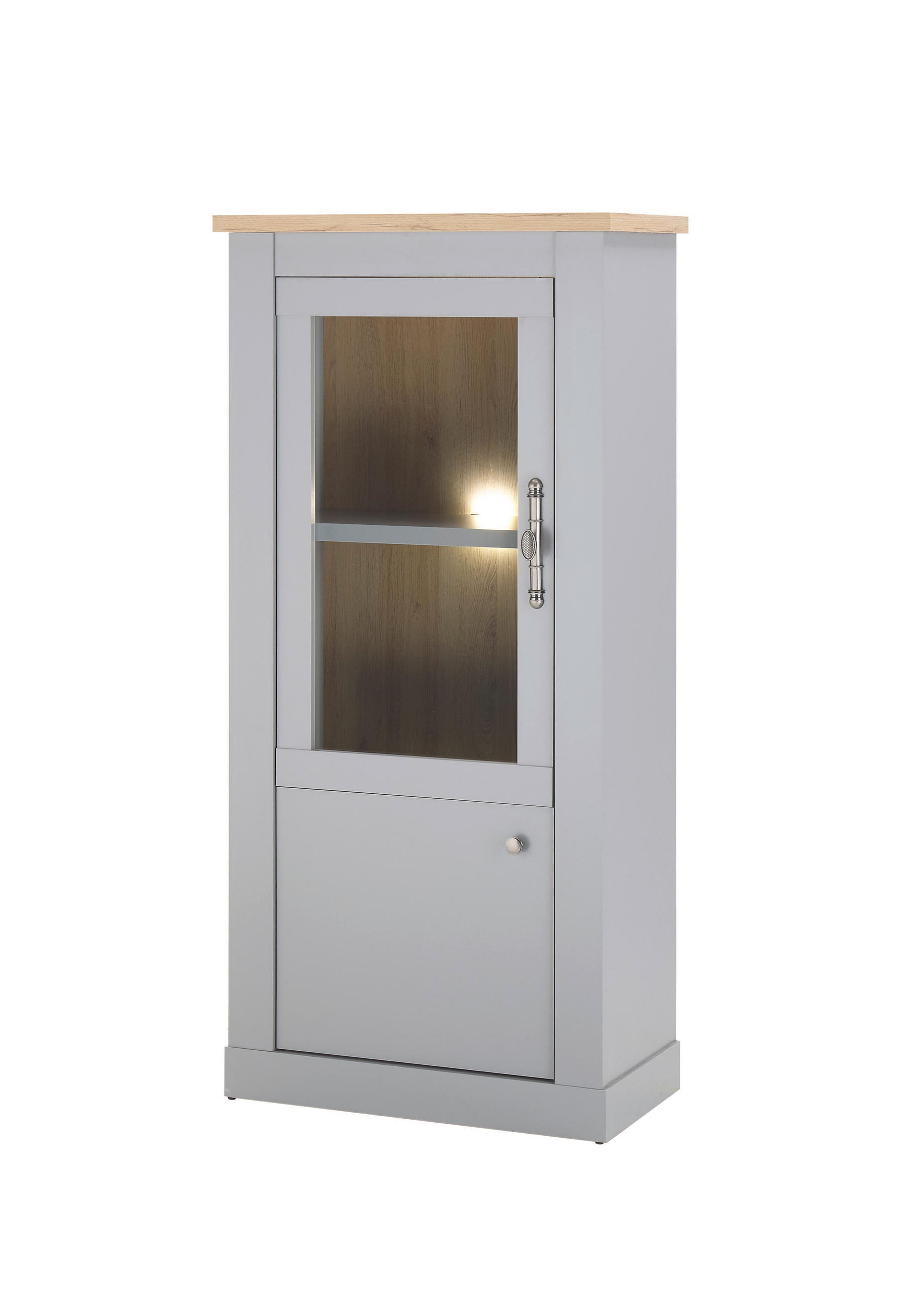 VITRINE C14 Light Gray & Artisan Eiche 68x142x37 cm - Grau, Holzwerkstoff (68/142/37cm) - Livojo