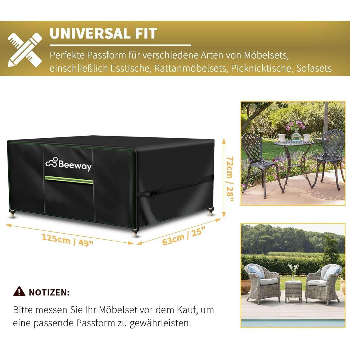 GARTENMÖBEL Abdeckung Wasserdicht 125 x 63 x 73 cm Schwarz - Schwarz, Textil (63/73/125cm)