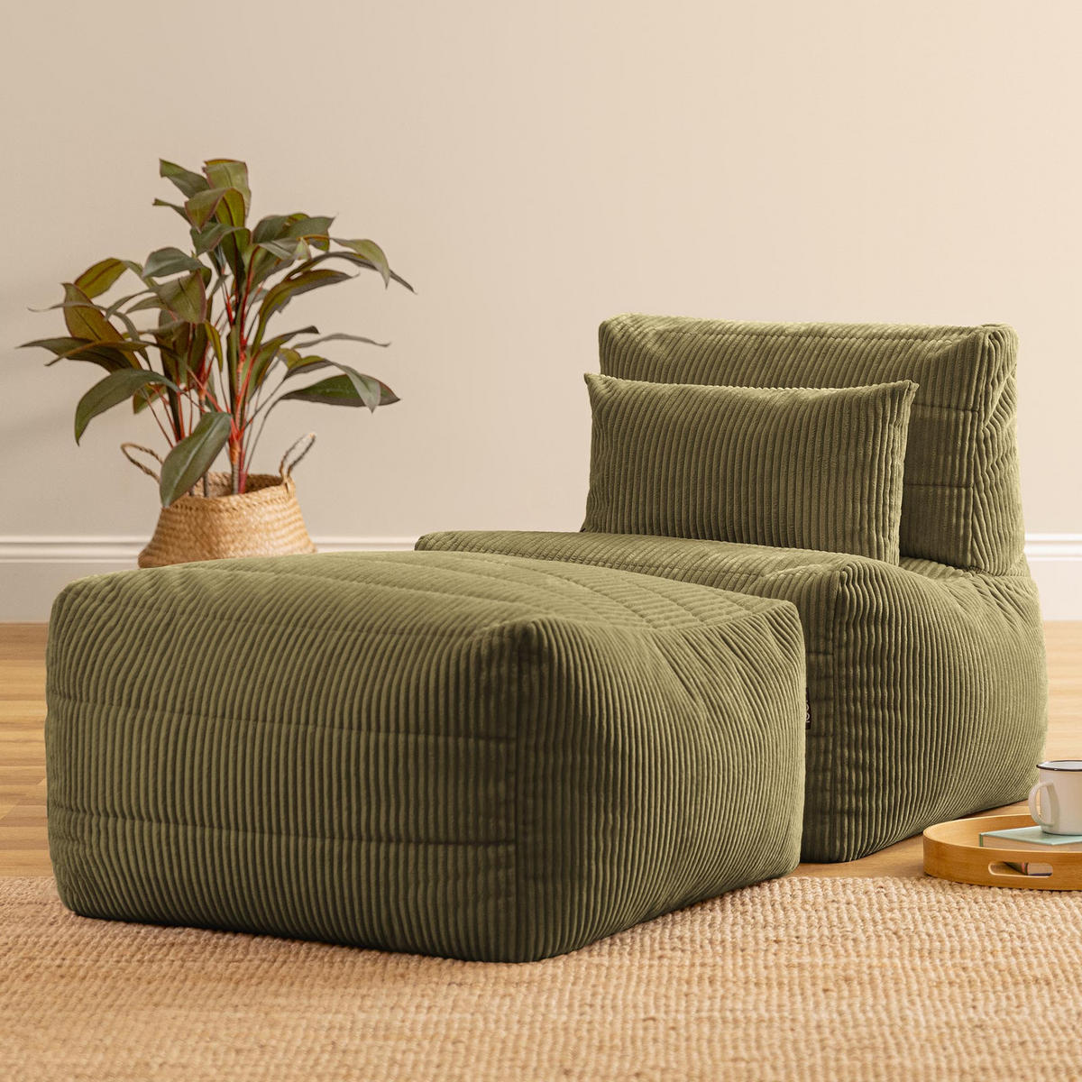 SITZSACK-SOFA 2-tlg. modular cord Noa - Salbeigrün, Textil (143/70/78cm) - icon