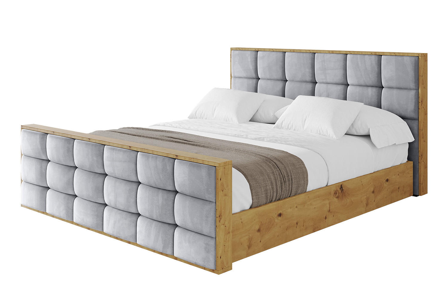 POLSTERBETT mit Bettkasten, Fußteil und Lattenrost, Boxbett ohne Matratze - ENZO2-Z 180x200 Hellgrau - Hellgrau, Holzwerkstoff/Textil (180/200cm) - ALTDECOR
