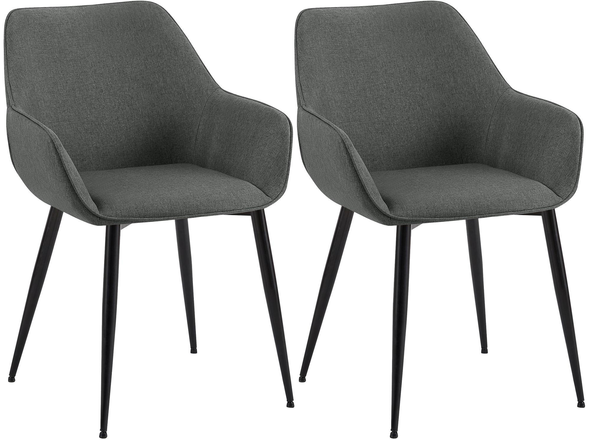 ARMLEHNENSTUHL 2er Set Stoff Dunkelgrau - Dunkelgrau/Schwarz, Textil/Metall (52/82/63cm) - CLP