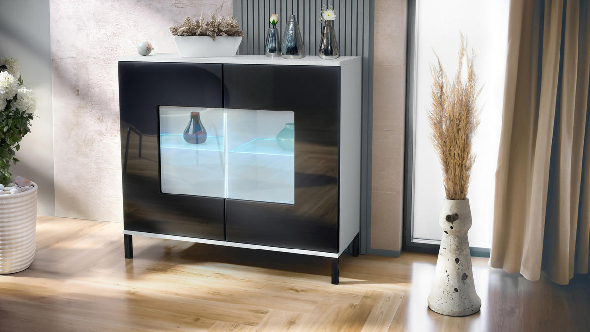KOMMODE Grömitz Schwarz Hochglanz - Schwarz Hochglanz, Holzwerkstoff (92.5/83.5/35cm) - Vladon