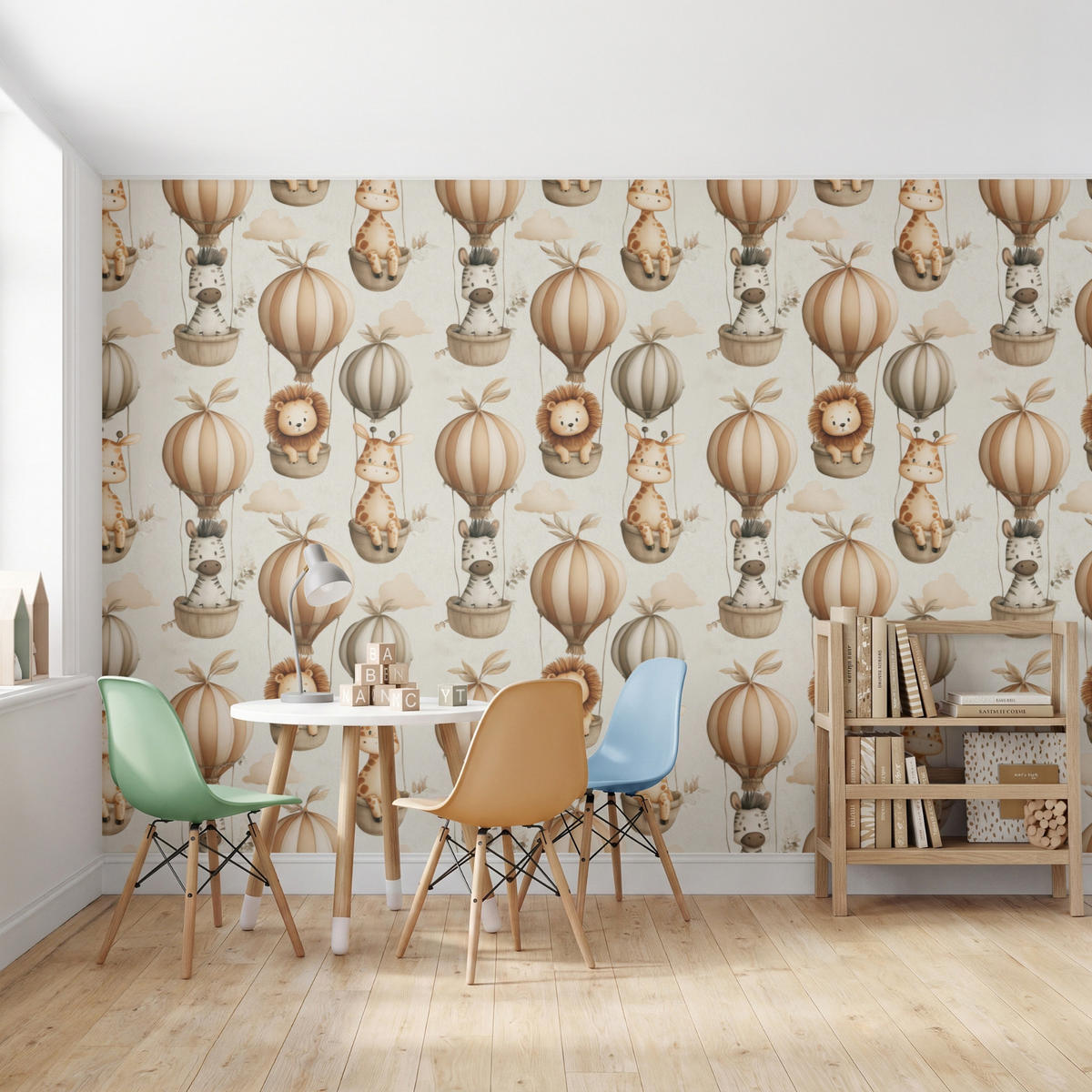 KINDERTAPETE - Safari - Heißluftballons - Taupe - 300x200 cm - Beige, Papier (300/200cm) - OnlyWow