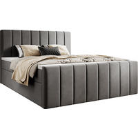 BOXSPRINGBETT Avelio mit Bettkasten, Grau Samt 140x200 cm – inkl. H3 Matratze und Topper - Schwarz/Grau, Holzwerkstoff/Kunststoff (140/200cm) - WFL GROUP