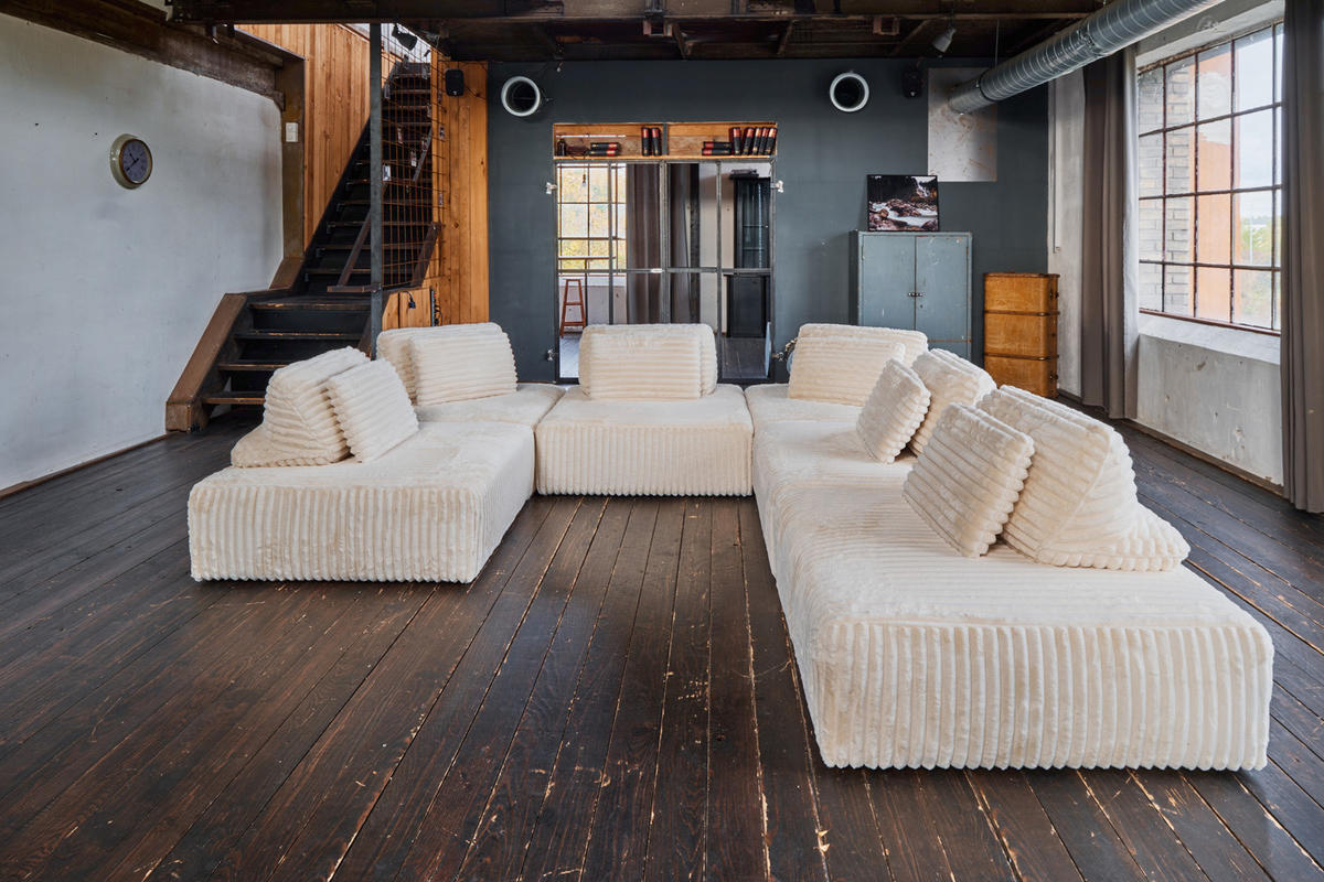 MODULSOFA WIOLO SOFT 6 MODULE 6 KISSEN Cremeweiß Cord - Creme/Schwarz, Kunststoff/Textil (333/84/333cm) - KAWOLA