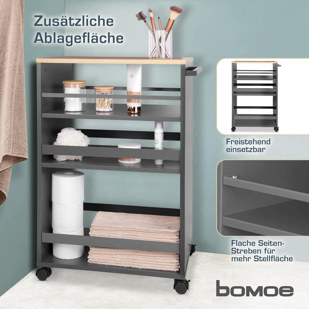 UNIVERSALWAGEN Bengt Anthrazit-Eiche - Rostfarben/Anthrazit, Naturmaterialien/Metall (38/79/50cm) - BoMoe
