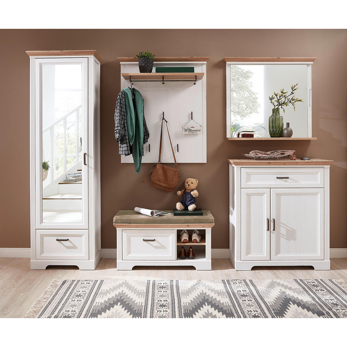 GARDEROBENPANEEL - Weiß/Pinienfarben, Holzwerkstoff/Metall (93/107/30cm) - home24