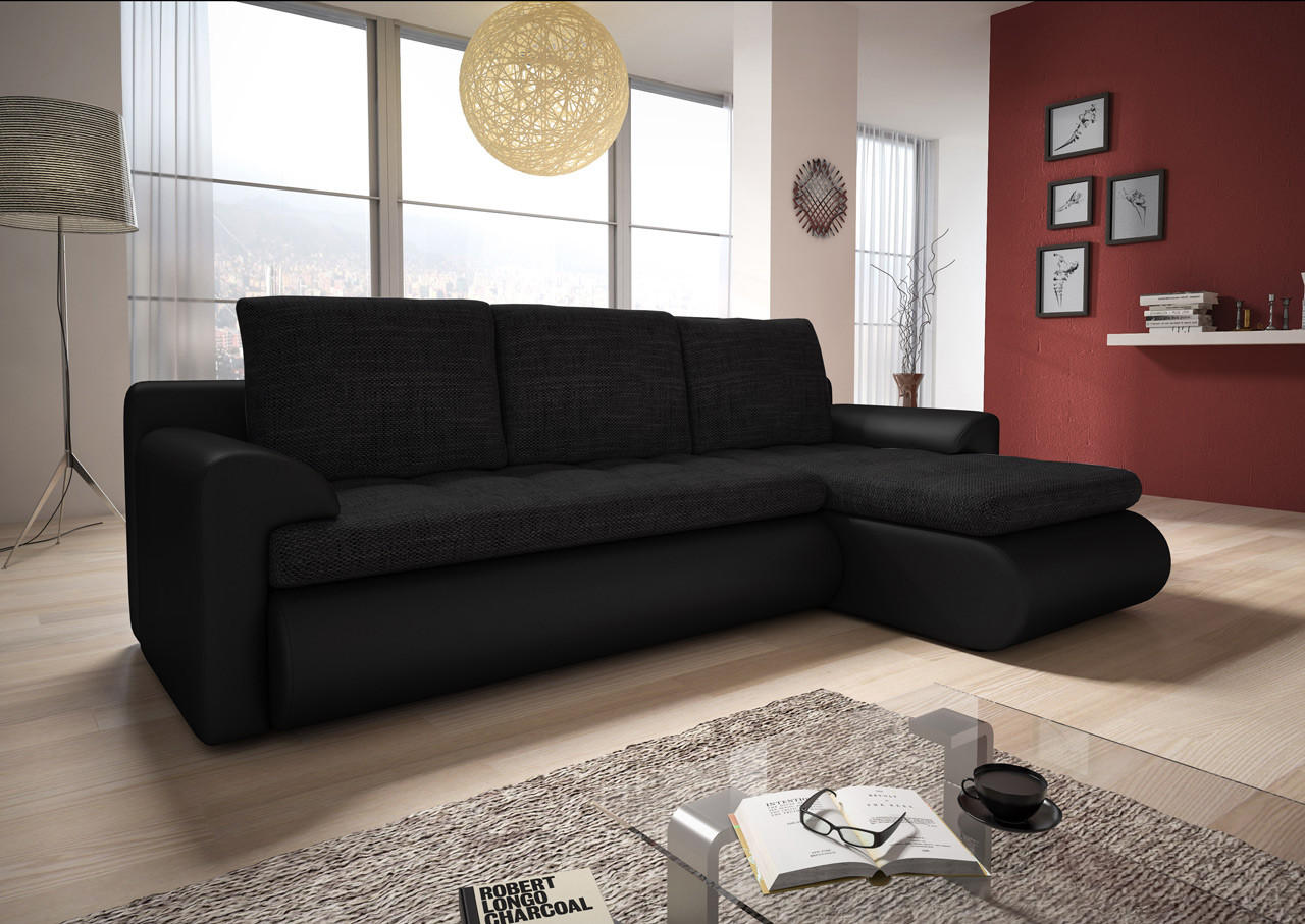 ECKSOFA Santi, Seite: Rechts - Schwarz, Holz/Textil (226/152cm) - Sofnet