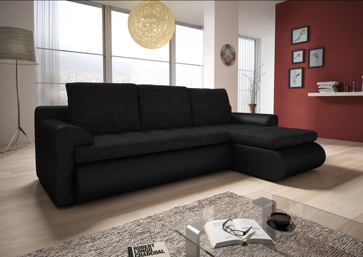 ECKSOFA Santi, Seite: Rechts - Schwarz, Holz/Textil (226/152cm) - Sofnet