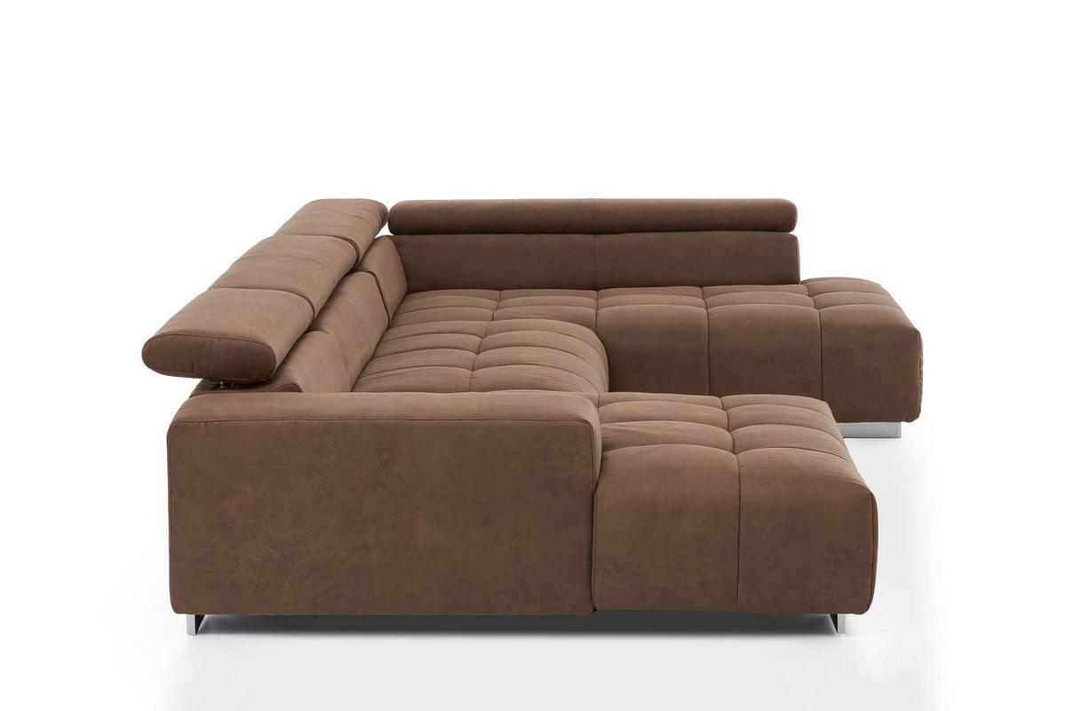 WOHNLANDSCHAFT XXL mit verstellbaren Kopflehnen - Silberfarben/Braun, Textil/Metall (225/73/409cm) - Cotta