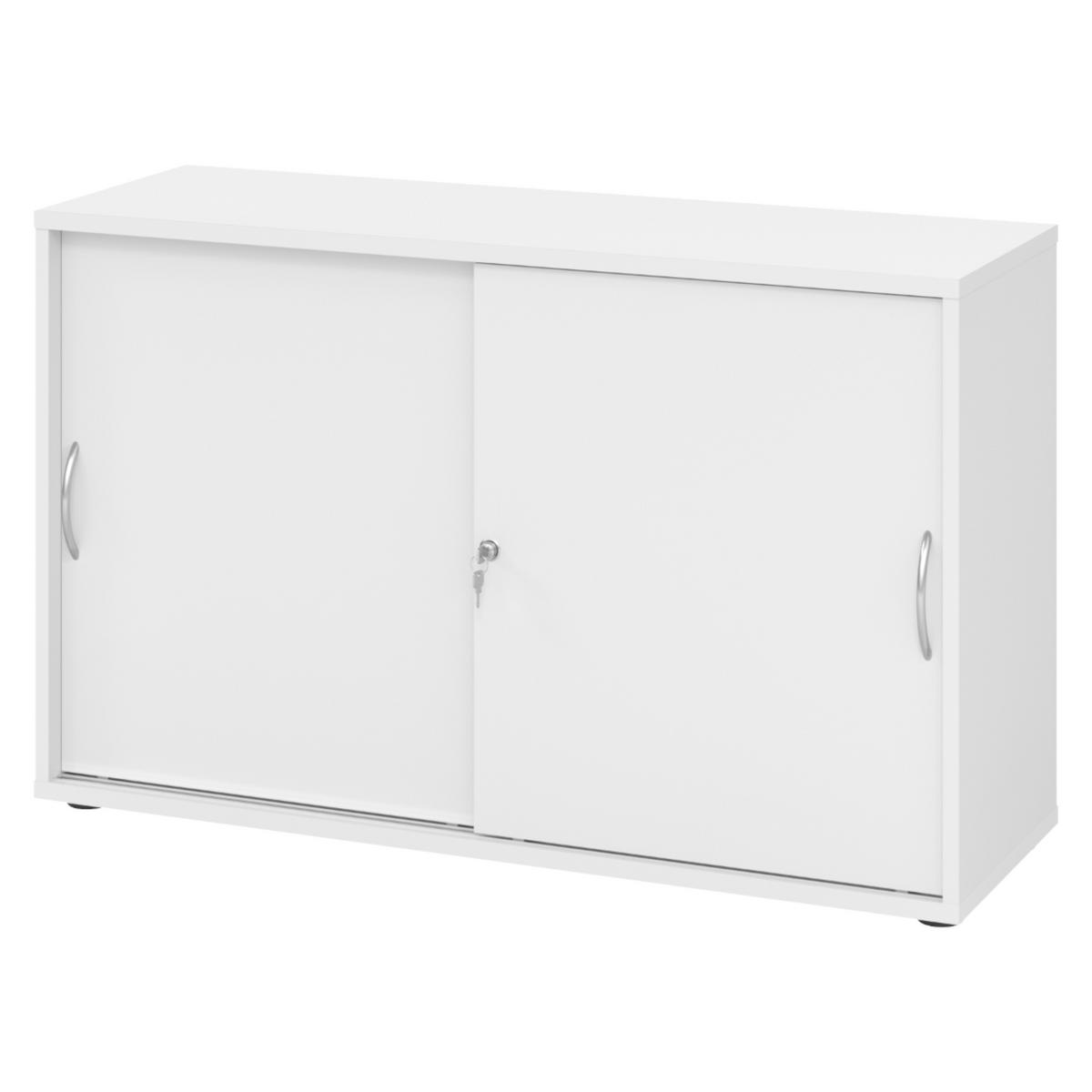 SCHIEBETÜRENSCHRANK - 2 Ordnerhöhen 40/120/74,8 cm in Weiß Bogengriff (Metall) - Weiß, Holzwerkstoff (120/74.8/40cm) - bümö