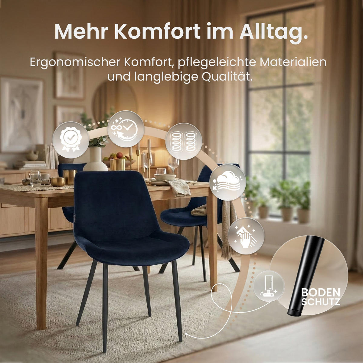 STUHL Samt blau - Blau/Schwarz, Textil/Metall (51/80/60cm) - CLP