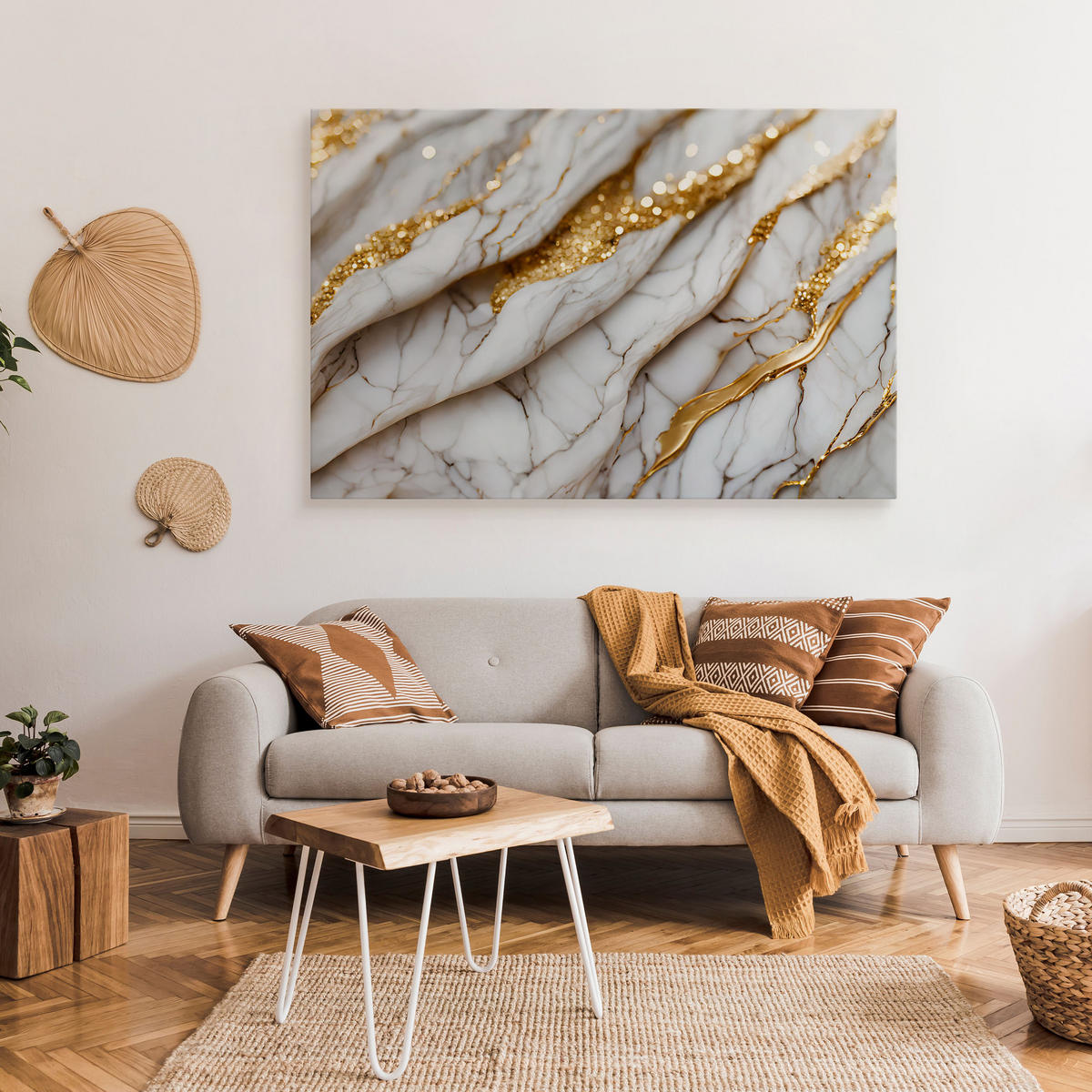 LEINWANDBILD für Büro MARMOR Abstraktion 3D 120/80 cm - Weiß/Grau, Textil (120/80cm) - Muralo